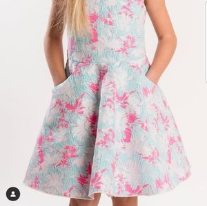 Zoe Ltd Turquoise and Pink Pocket Special Occasion Girls' Dress. Size Girls  14
